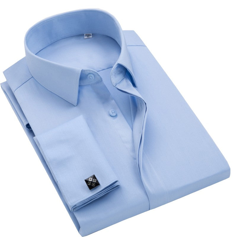 Men's French cufflinks shirt, men's long sleeves, high-end feeling, bamboo fiber silky smooth no iron formal wear wedding spr