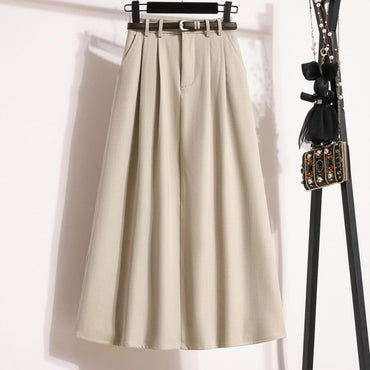 2025 Plus Size Skirts for Women Autumn Elegant Solid Women's Wrap Umbrella Skirts Korean High Waisted Suit Pleated Skirt