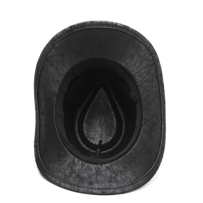 Unisex PU Leather Cowboy Hat - Western Style Panama Skull Belt for Party, Studded Metal Skeleton Festival Accessory