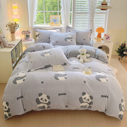 Capa de Edredom de Veludo Leite com Estampa de Panda Fofo para Decoração de Quarto de Meninos e Meninas, Roupa de Cama de Desenho Animado de Animais, Capa de Edredom Macia e Quente para Outono e Inverno