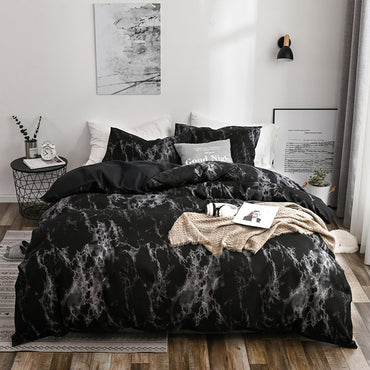 Conjunto de Capa de Edredom Estampada com Padrão de Mármore, 3 Peças, Conjunto de Cama Macio e Suave para a Pele, Inclui 1 Capa de Edredom e 2 Fronhas