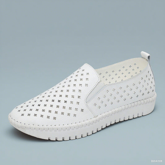 Genuine Leather ladies flats sneakers shoe Women casual loafers shoes female Hollow moccasins White Lace up canvas Boat shoes