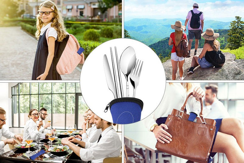Bolsa Lavável para Talheres de Aço Inoxidável com Zíper, Estojo de Talheres Portátil, Bolsa para Jantar, Ferramenta Doméstica, Colher de Viagem e Acampamento