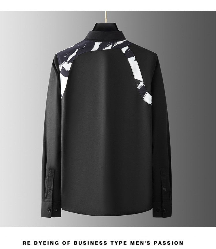 Metal Buckle Camouflage Shoulder Strap Splicing Shirt for Men High End Casual Business Men's Shirt Long Sleeve Social Streetwear
