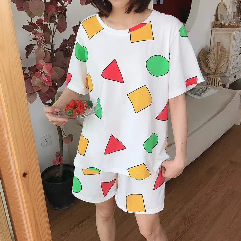 Japanese pajamas women's short-sleeved crayons Xiaoxin round neck with Korean loungewear trousers two-piece set