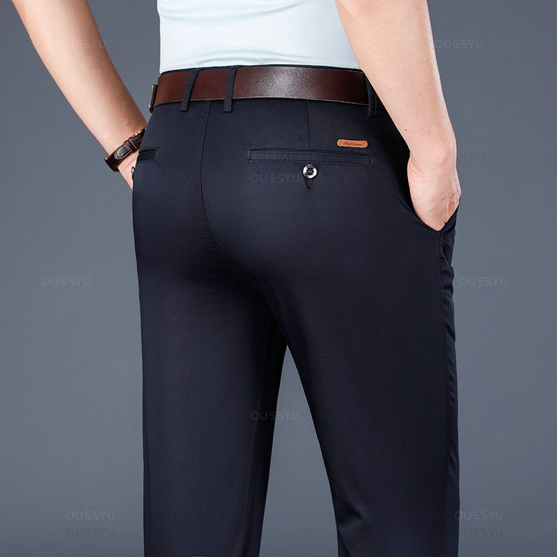 Spring Summer Straight Suit Pants Men Cotton Business Stretch Royal Blue Khaki Black Thin Office Formal Trousers Male Size 40 42