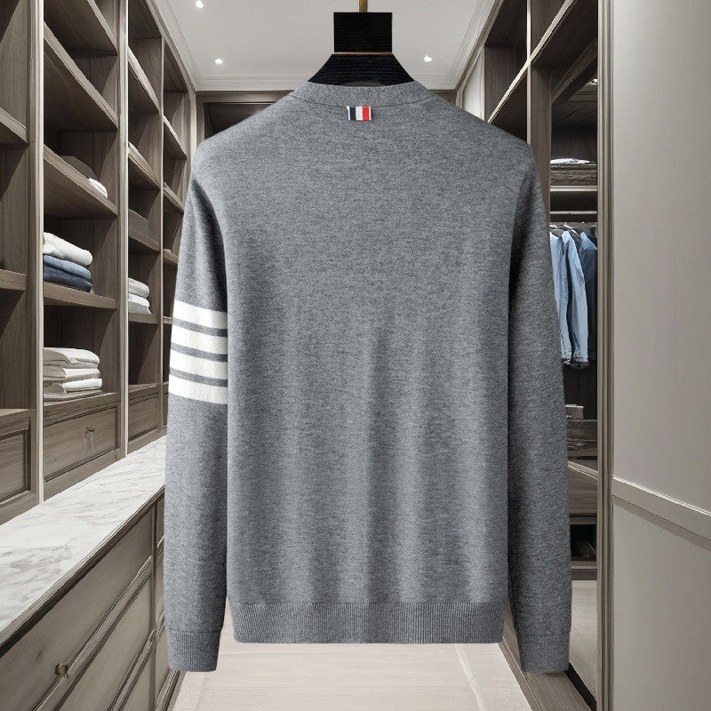 Luxury brand men's knitted sweater for autumn and winter high-end striped design Korean version boutique cardigan casual jacket