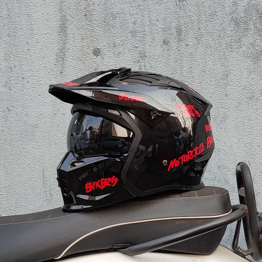 ORZ Motorcycle Helmet Vintage Casque Moto Black Warrior Combination Helmet Full Half Helmet Cruising Cascos Motorcross Capacetes