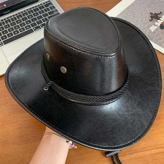 Cool Ethnic Style Western Cowboy Hat Roll Brim Wide Brim Cowgirl Jazz Hat Solid Color Polyester Visor Cap Cycling