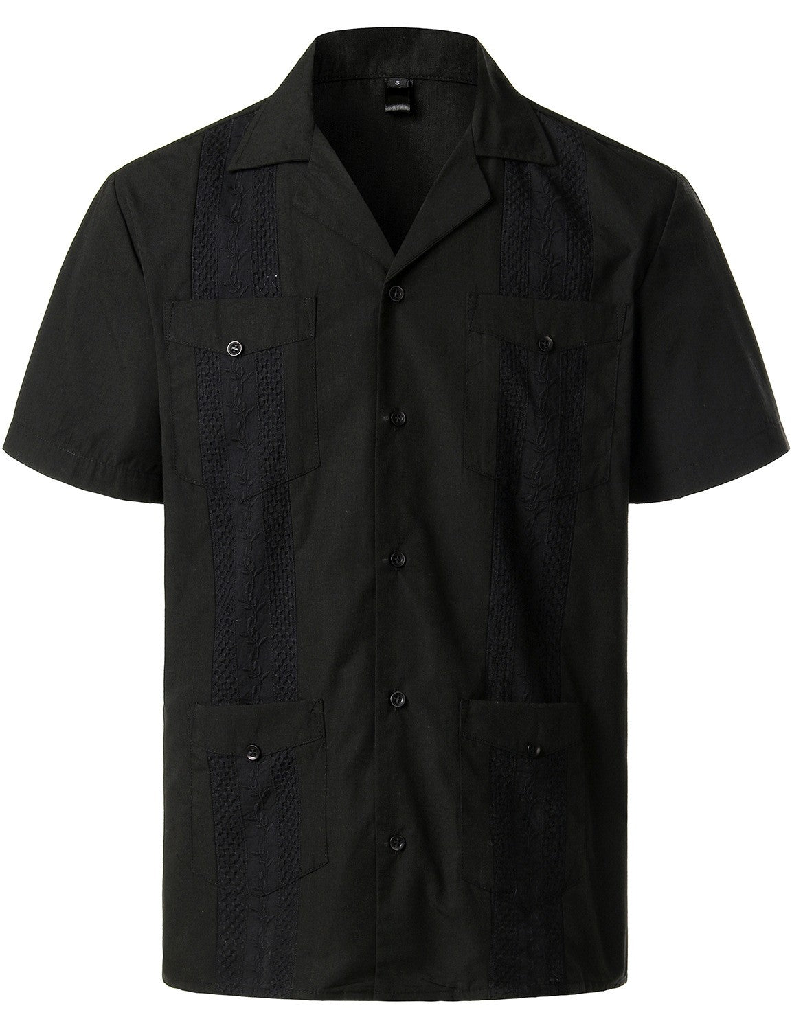 Men's Traditional Cuban Camp Collar Guayabera Shirts Short Sleeve Embroidered Mexican Caribbean Style Beach Shirts with 4 Pocket