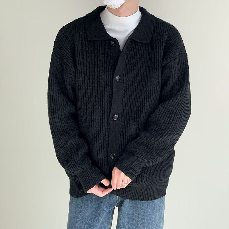 Autumn Winter Men's Knitwear Cardigan Sweater Male Solid Color Turn-Down Collar Sweater Coats Y2K Hip-Hop Streetwear Cardigan