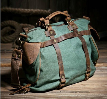 Vintage Military Canvas + Genuine Leather Men Shoulder Bag Sling Crossbody Bag Tote Handbag Men Canvas Messenger Bag Leisure