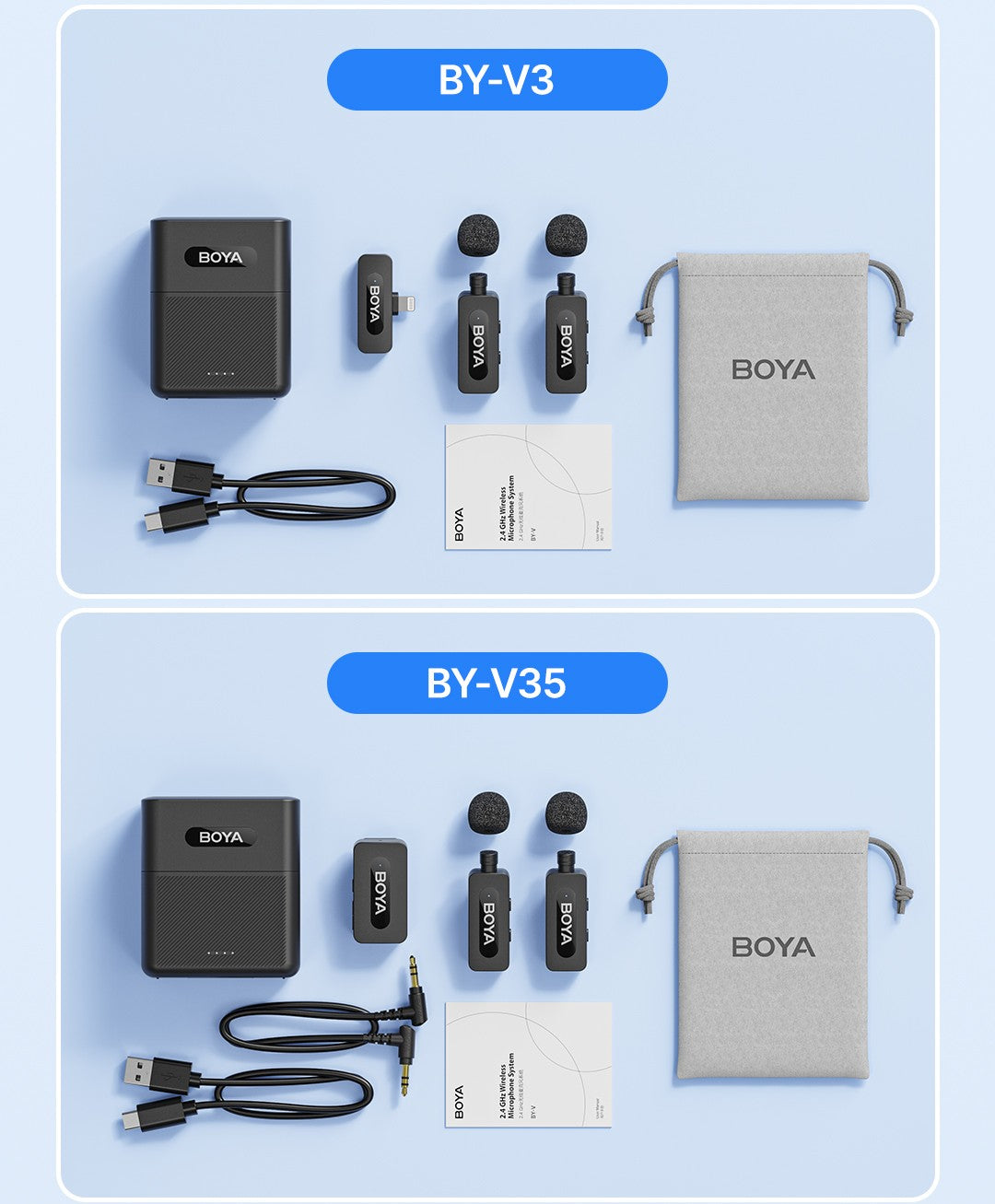 BOYA BY-V3 Microfone de Lapela Sem Fio com Cancelamento de Ruído Recarregável para iPhone Android Câmera Transmissão ao Vivo Vlogging