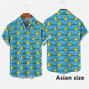 Hawaiian Men Shirts  3D Print Cartoon Cute Duck Printing Short Sleeve Shirt Hip Hop Summer Button Shirts For Men