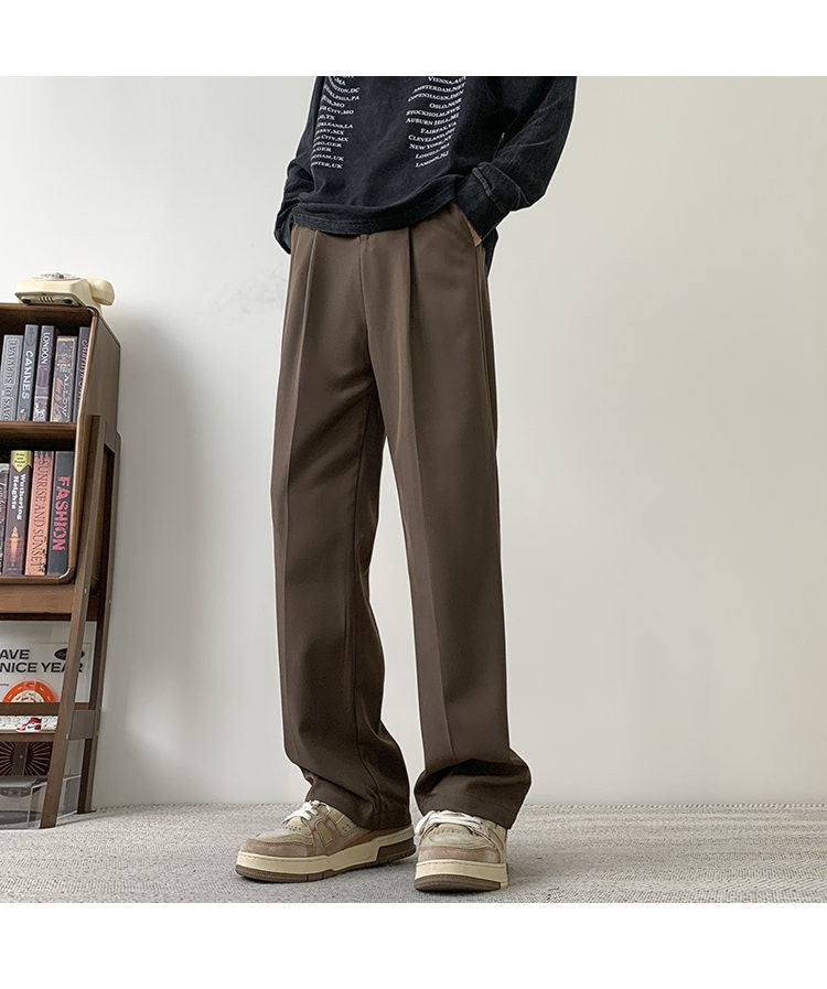 Brown/Black Suit Pants Men Fashion Society Mens Dress Pants Korean Loose Straight Casual Pants Mens Office Formal Trousers S-3XL
