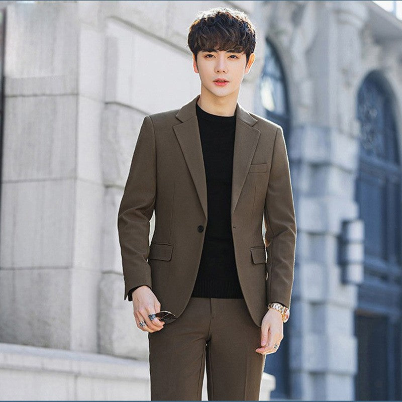 S-6XL Men's Business Casual Suit Korean Style Trendy Slim Fit 2 Piece Set Solid Color ?Blazer+ Pants )Groom Wedding Dress Party