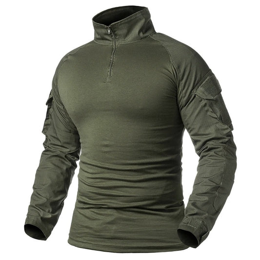 Men's Outdoor Long Sleeve Combat Shirt Cargo 1/4 Zipper Ripstop Cotton Tactical Shirts US Army Camoufalge Airsoft Clothing