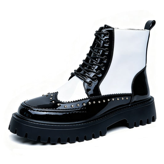 Fashion Rivet Designer Men Boots Motorcycle Pointed Toe Luxury Middle Ankle Short Leather Boots Men Punk Business Dress Shoes