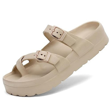 Shevalues Comfy Casual Women Slippers With Adjustable Buckle Soft Outdoor Beach Sandals Fashion Shoes Platform Women Sandals