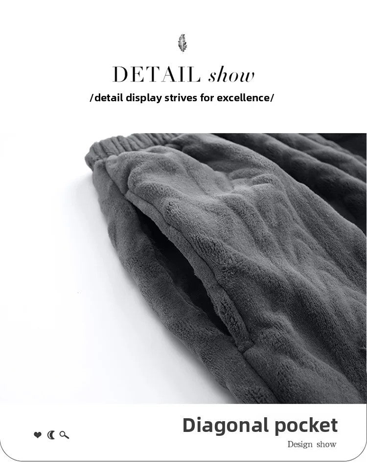 Men's Thickened Coral Fleece Pajama Pants Home Leisure Velvet Plush Winter Warm Large Size Sleepwear Comfortable Soft Fabric