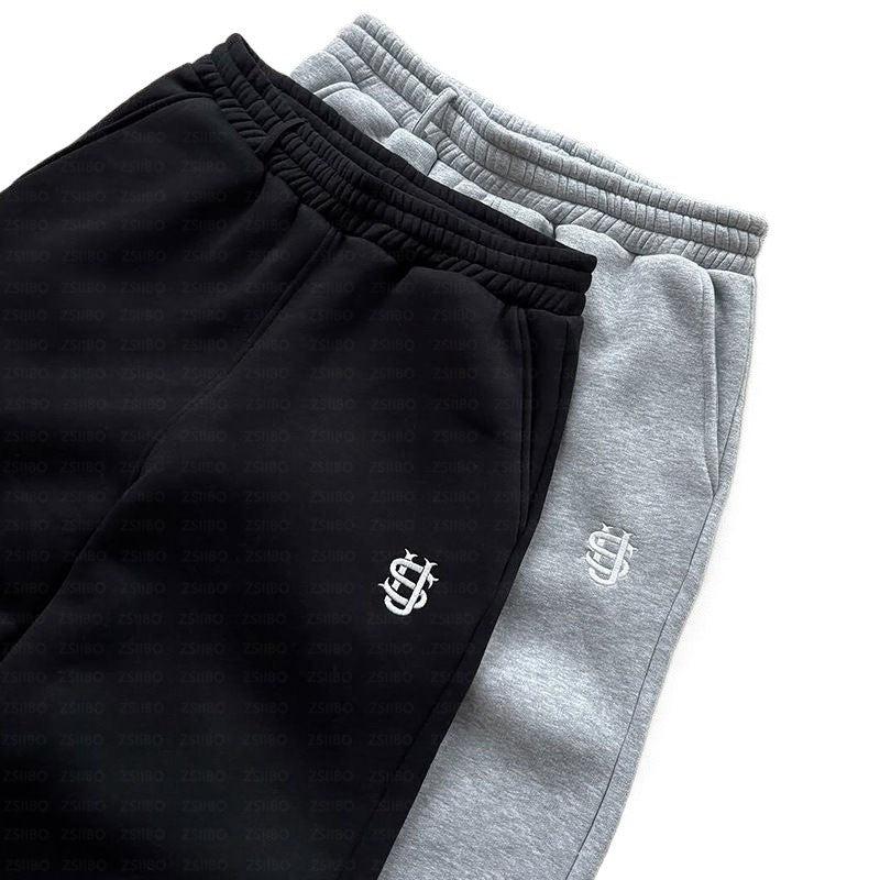 Y2K Fashion Jogger Sweatpants Loose Embroidery Labeled Open Leg Wide Leg Pants Trendy Pocket Couple Straight Pants Men's Hoodie