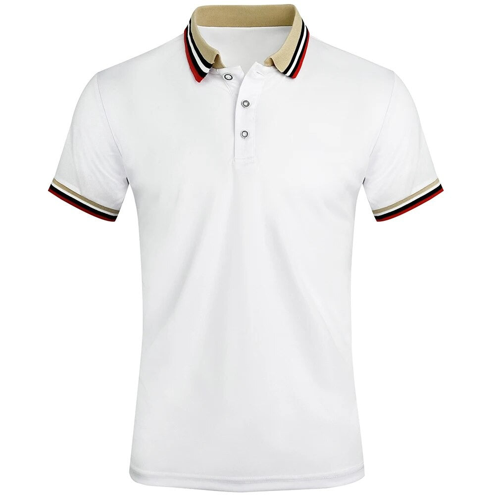 Men Summer Solid Casual Office Breathable Cotton Polo Shirt Fashion Brand Male Business High Quality Striped Short Sleeve Top
