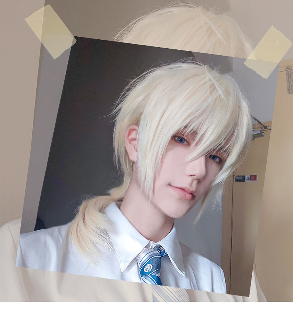 Peruca MEIFAN Sintética Curta para Cosplay Lolita Anime Masculina Cabelo Liso Masculino Fibra de Alta Temperatura Rosa Azul Louro Ombré Preto Peruca