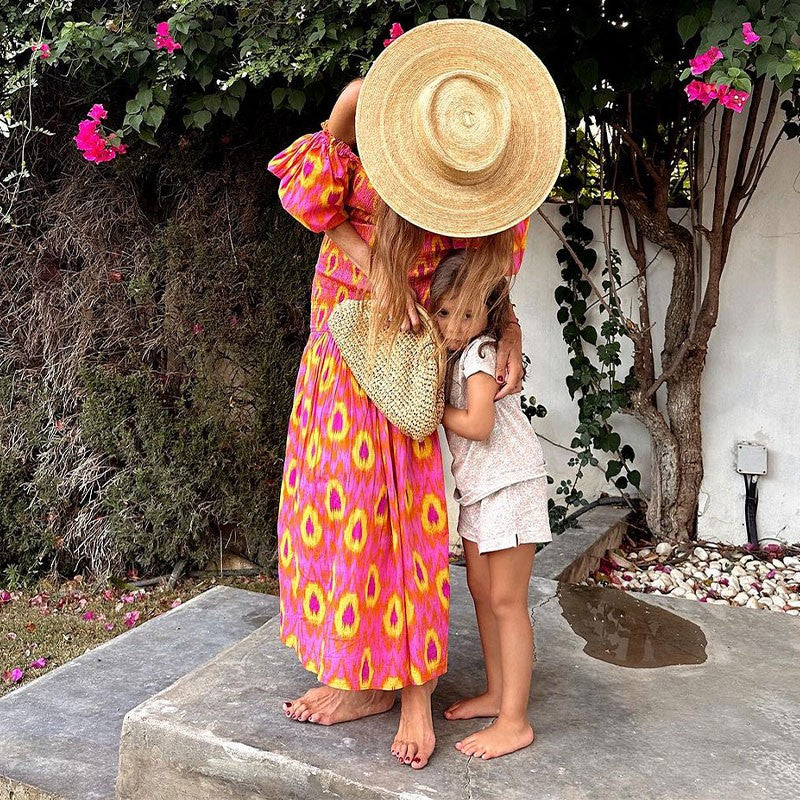 Women Summer Party Holiday Lady Streetwears Print Ruffle Pleated Long Dress Fash