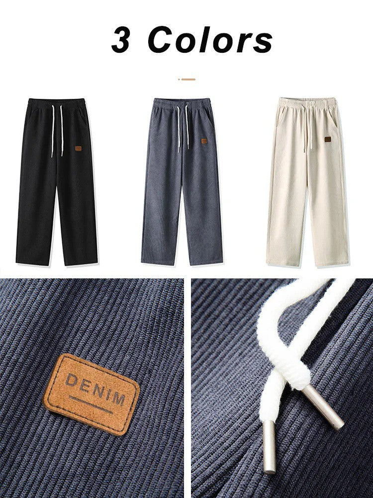 Winter Thick Warm Corduroy Sweatpants Men Fleece Liner Drawstring Straight Loose Track Pants Male Casual Fleece Thermal Trousers