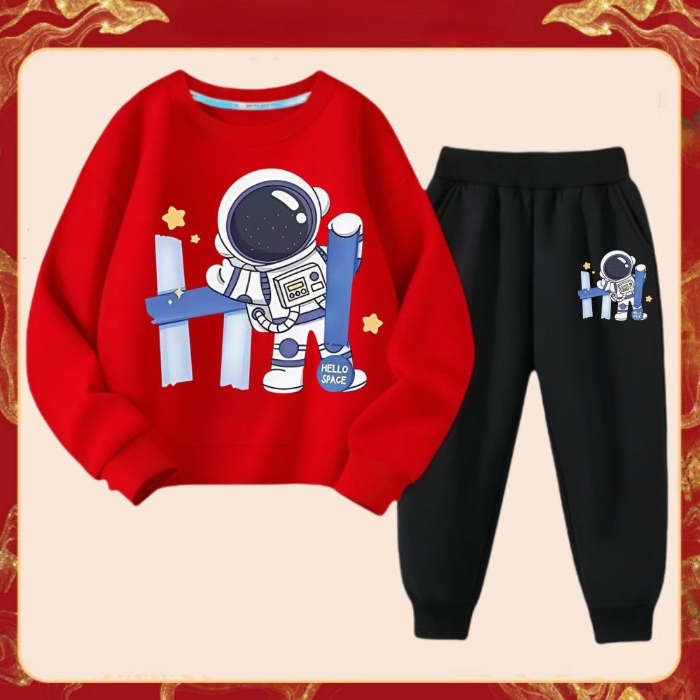 Spring Children Boy Clothes Set Kid Girls Letter Printed Sweatshirts Pullover Top And Pants 2 Piece Suit Astronaut Tracksuits