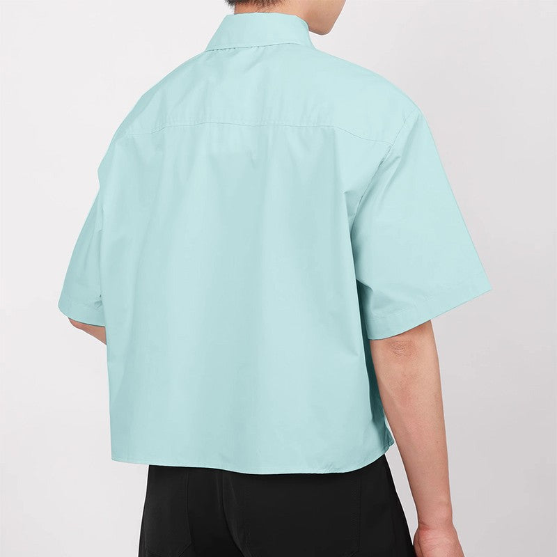 INCERUN Men's Shirts Solid Color Lapel Short Sleeve Pockets Button Male Crop Tops Streetwear Summer Loose Fashion Men Clothing