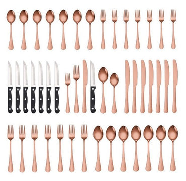 Conjunto de talheres de 48 peças com facas de carne para 8 pessoas, talheres de aço inoxidável espelhado, conjunto de utensílios laváveis na máquina de lavar louça