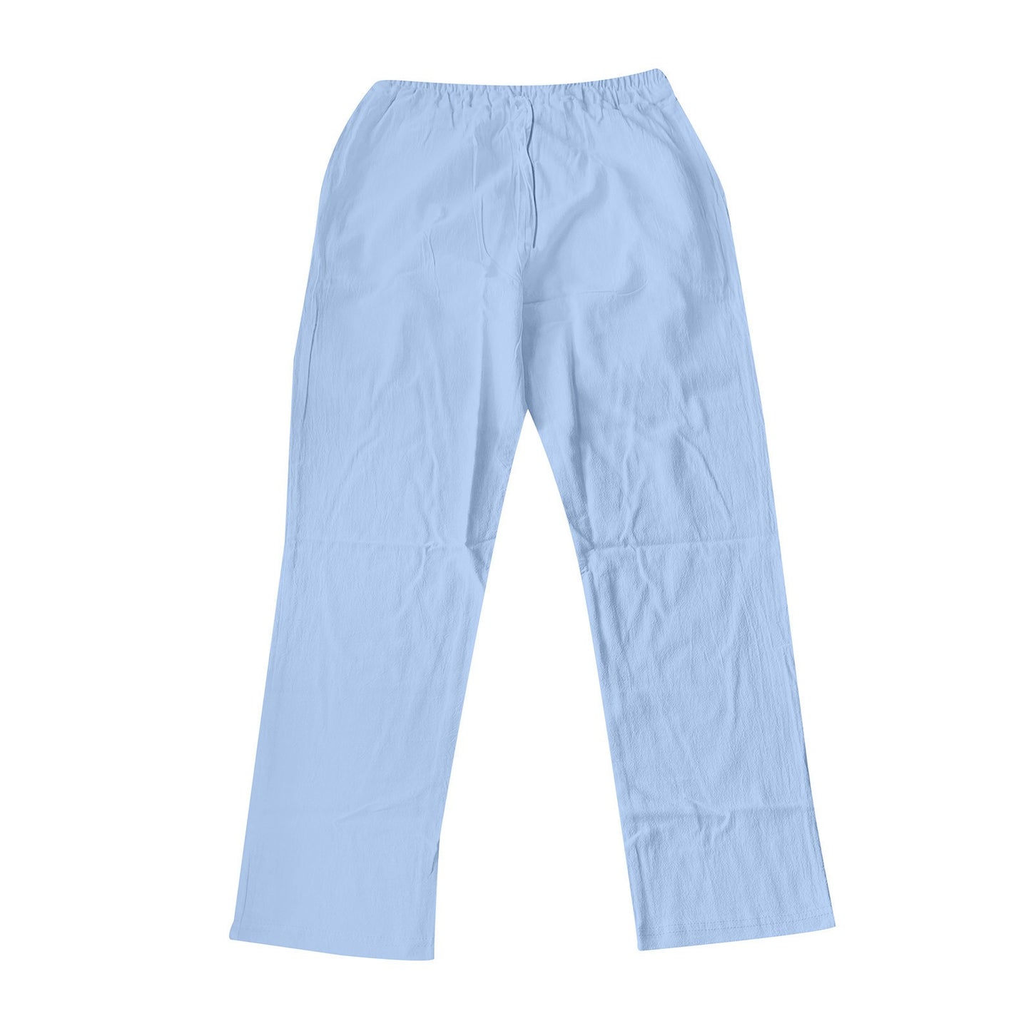 Mens Fashion Casual Pants Solid Color Breathable Cotton Linen Elastic Waist Straight Pants With Pockets Large Size White Pants