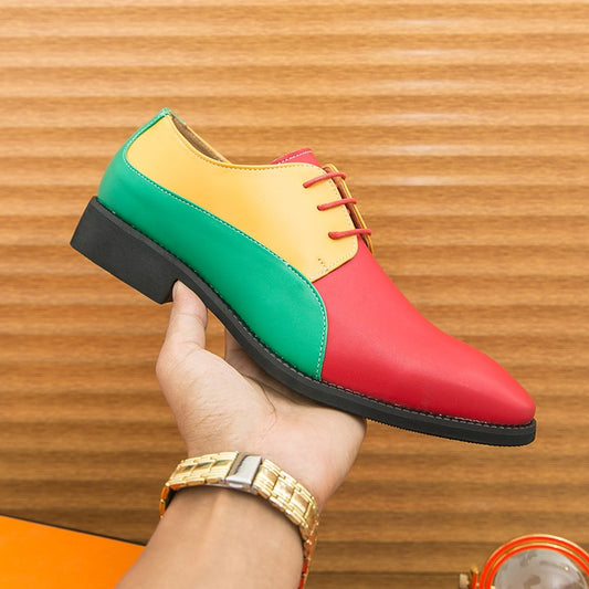 Brand Handmade Patchwork Breathable Men Leather Oxford Shoes Quality Party Shoes Trends Leather Color Block Casual Wedding Shoes