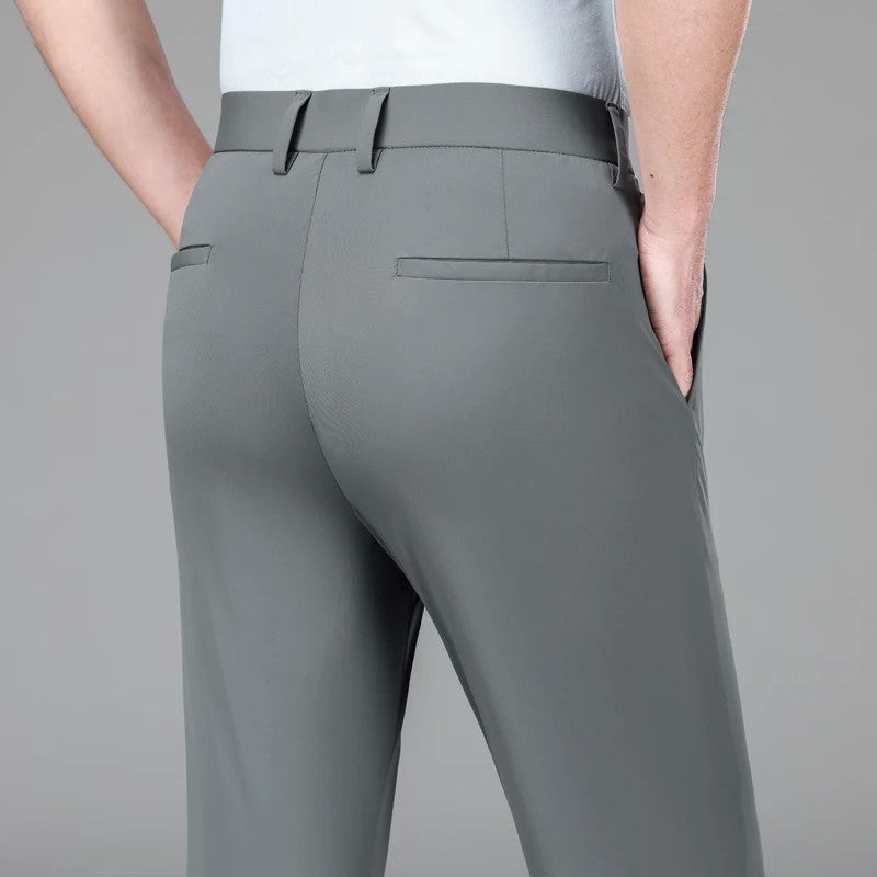 New Summer Men's Ice Silk High Stretch Business Suit Pants Male Army Green Blue Elastic Formal Office Straight Formal Trousers