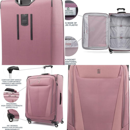Expandable 4-Wheel Softside Luggage, Dusty Rose Pink, 29-Inch Large Suitcase for Men & Women