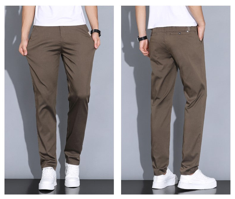 2024 Summer Thin Men Straight Casual Men's Pants Slim Stretch Elastic Waist Male Trousers Solid Color Brand Clothing Coffee