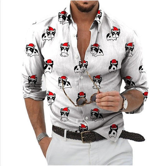 Fun Christmas Snowman Theme 3D Printed Men's Shirts Casual Long Sleeve Streetwear Tops Unisex Holiday Party Hawaiian Shirts