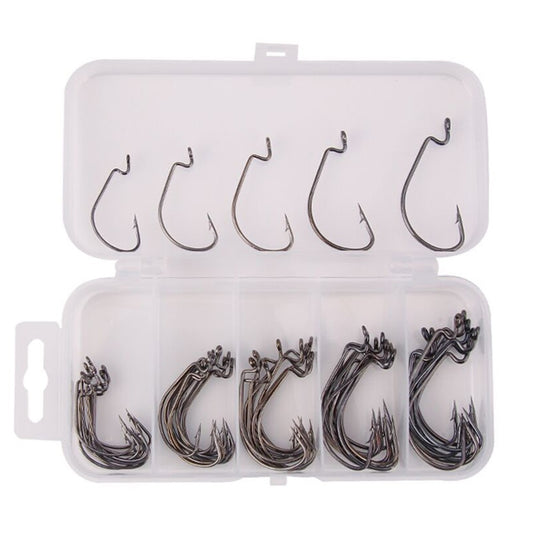 50 Pçs/Caixa Anzol Jig Crank Barbed Hook Wide Offset Fishhook Anzol Minhoca Larga Isca Macia Anzol Offset para Minhoca Macia Jig Mold Hooks