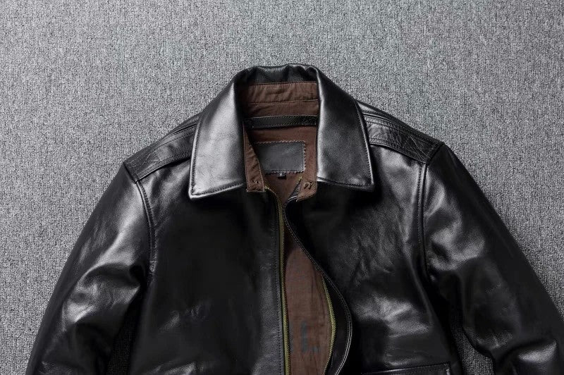 A2 Men's Bomber Jacket Tea Core Horse Leather Cropped Motorcycle Jacket Natural Leather Loose Coat Military Men's Leather Jacket