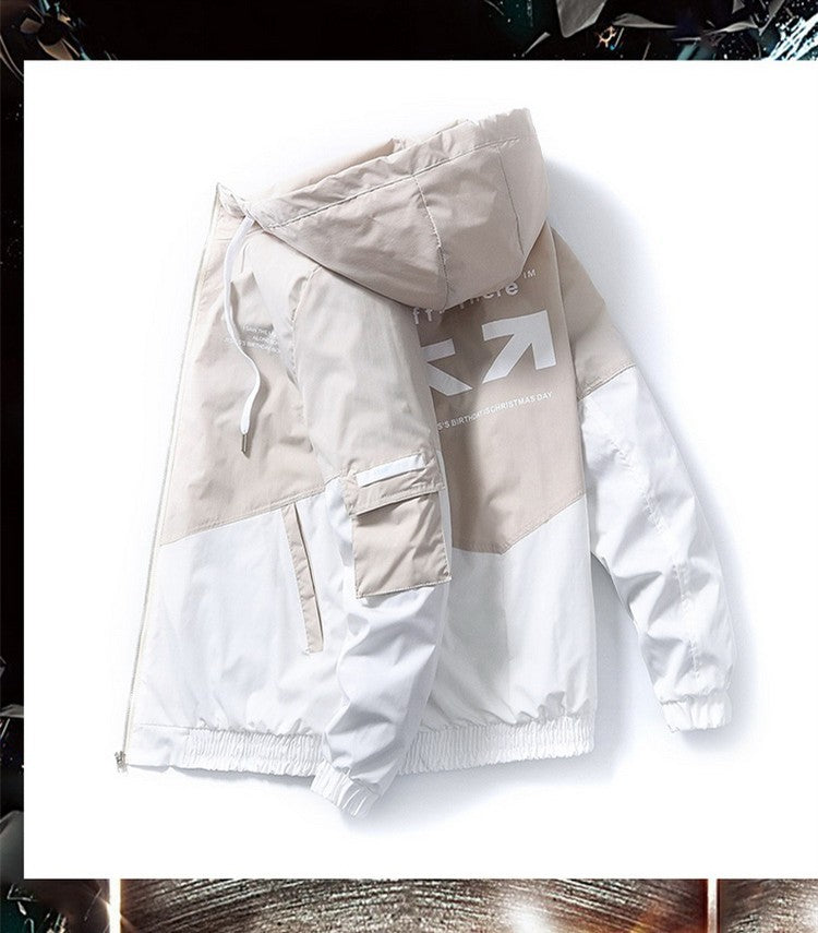 2023 Men's Spring and Autumn New Jackets High Street Trendy Printing Cargo Coat Stitching Color Windproof Pilot Jacket Male