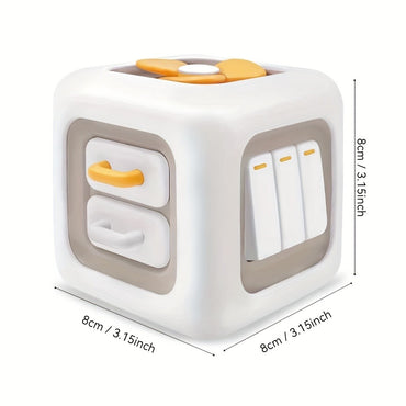 6-in-1 Busy Cube Toy for Baby - Enhances Fine Motor Skills & Early Learning, White with Yellow Accents, Montessori Puzzle Toy
