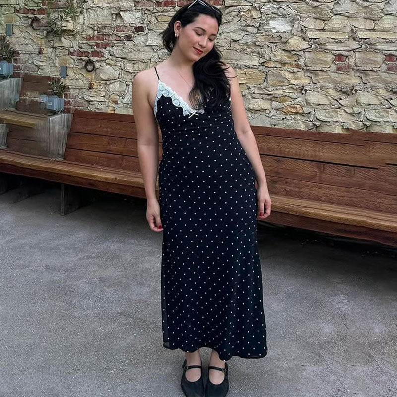 Tossy Lace V-Neck Patchwork Maxi Dress Women Backless High Waist Slim Spaghetti