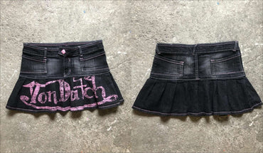 Korean Style Pink Letter Low Waist Slim Mini A Word Denim Skirt Women's Y2K New Harajuku Goth Sexy Spice Girl Fashion Streetwear