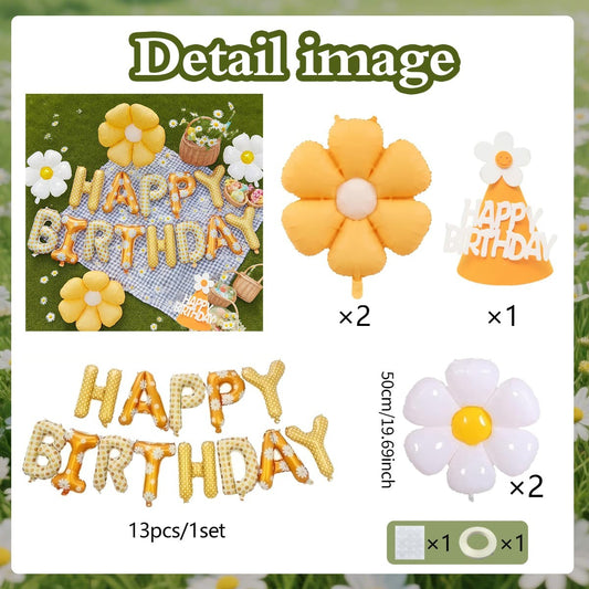 Daisy Flowers Happy Birthday Letter Balloon Flower Aluminum Foil Balloon with Birthday Hat Birthday Party Decoration Supplies