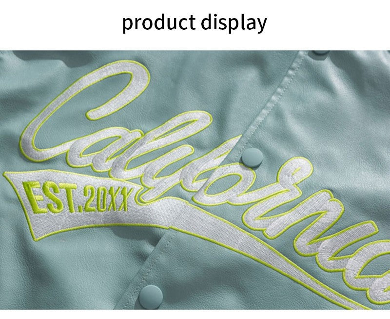 PU Leather Varsity Bomber Jacket Embroidery Pilot Baseball Jacket Men Hip-Hop Streetwear Women 2024 New Harajuku Loose Coats