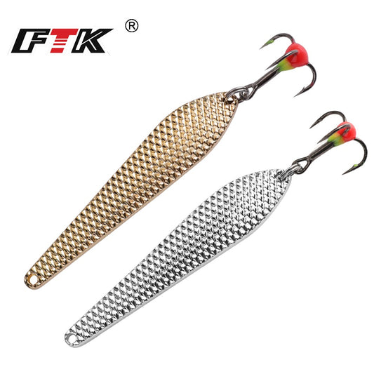 Isca de Pesca no Gelo FTK 7g/12g 55mm/70mm Isca Dura de Pesca Anzol Triplo Colher de Metal Balancim Wobbler Pesca
