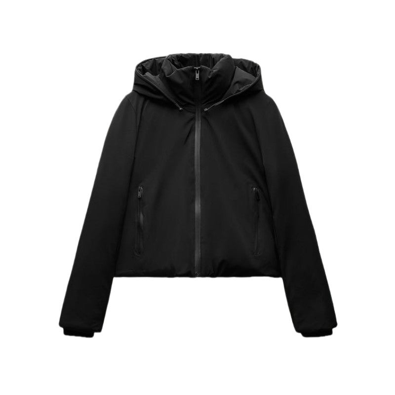 ETJ 2024 Autumn/Winter New TRAF women's short imitation wind waterproof hooded thick warm cotton jacket Outdoor coat 4749703