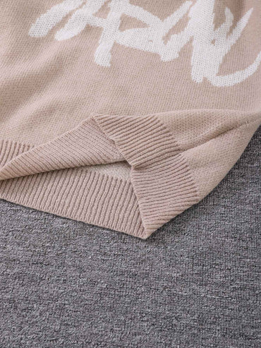 New Popular Spring Autumn Graffiti Jacquard Pattern Pullover Sweater Casual Round Neck Contrast Color Knitted Men's Pullover