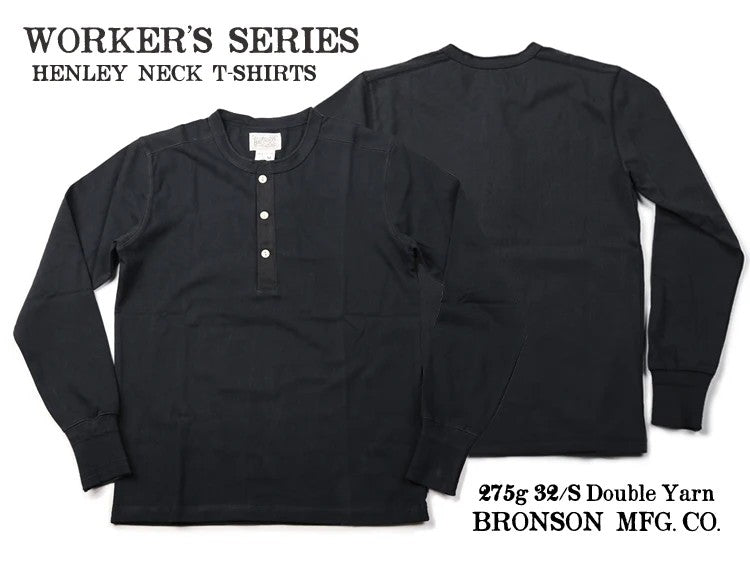 Bronson 350g Heavyweight L/S Henley Shirt Vintage Plain Base T-Shirt For Men